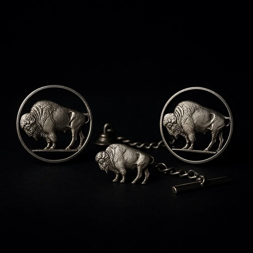 Vintage Hand-Cut Buffalo Nickel 4-Piece Jewelry Set
